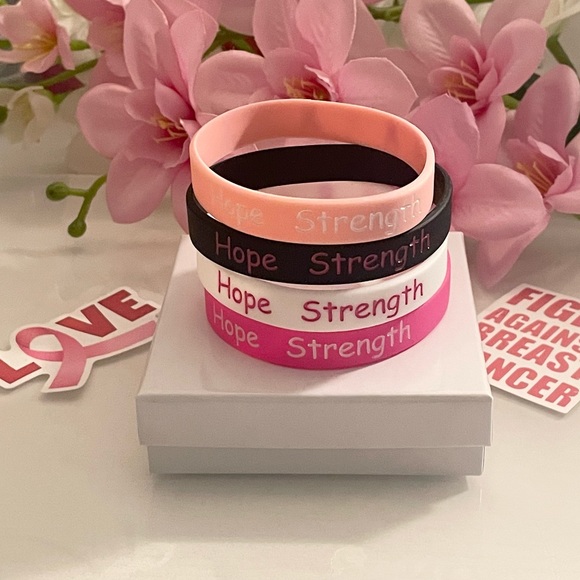 🌸 4pc Breast Cancer Awareness Stretchable Silicone Bracelets - Picture 1 of 12